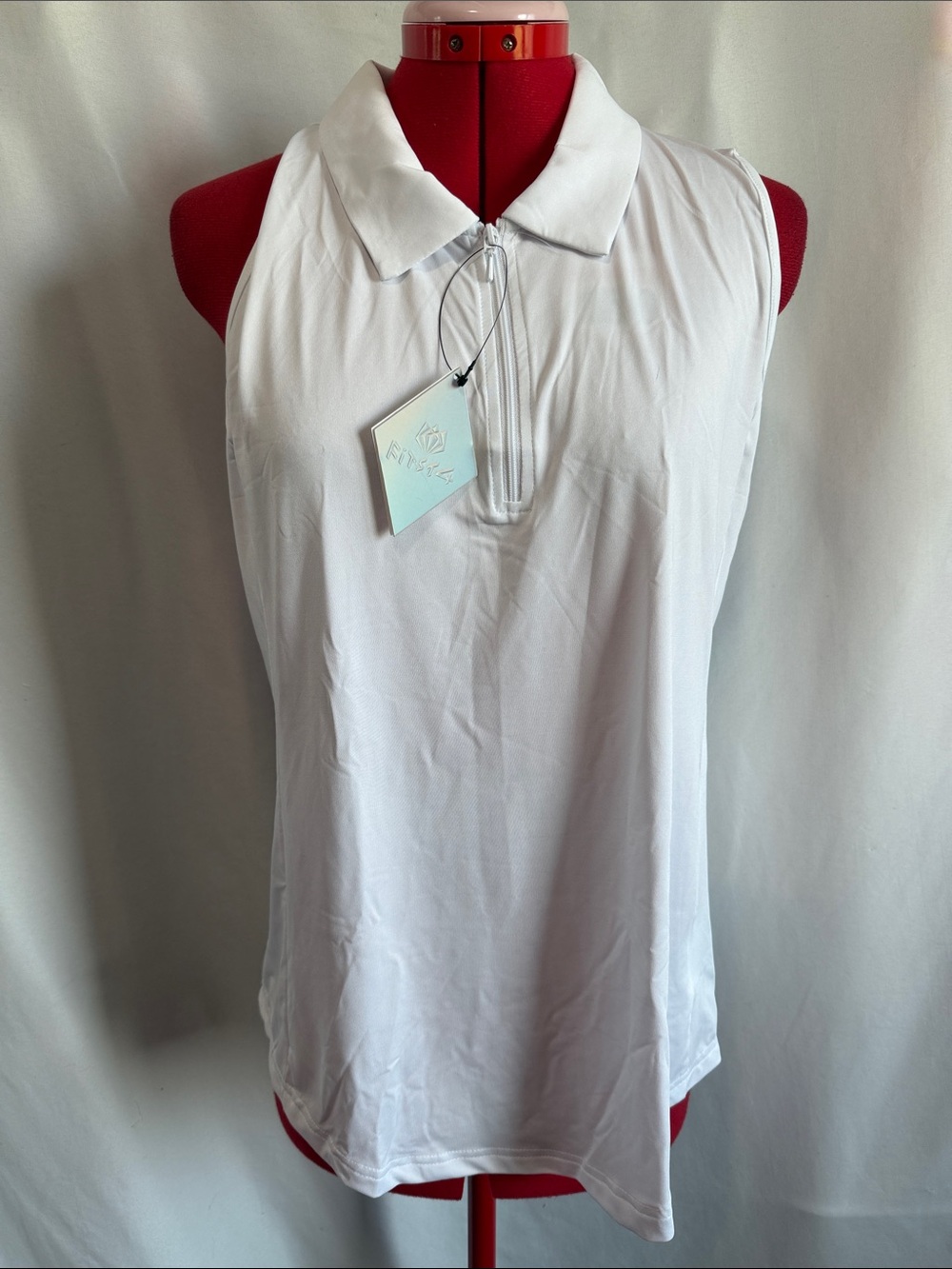 Women's Sleeveless Zip Polo Tank - White